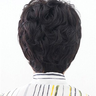 真发假发套 短卷发 妈妈短发 中老年短款假发 女 真发 化疗假发