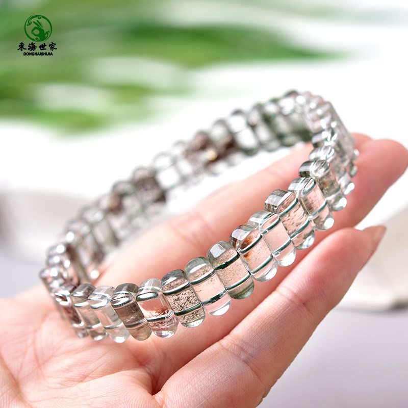 绿幽灵手链女男异象水晶珠子绿幽灵手排手镯原石散珠子绿幽灵手串