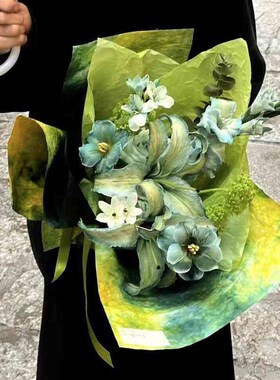 水墨石纹纸花束手揉纸人造皱纹纸包花纸渐变浮染鲜花包装纸