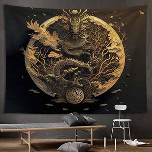 中式太极挂布背景布小众高级感房间墙布卧室床头背景墙装饰画布艺