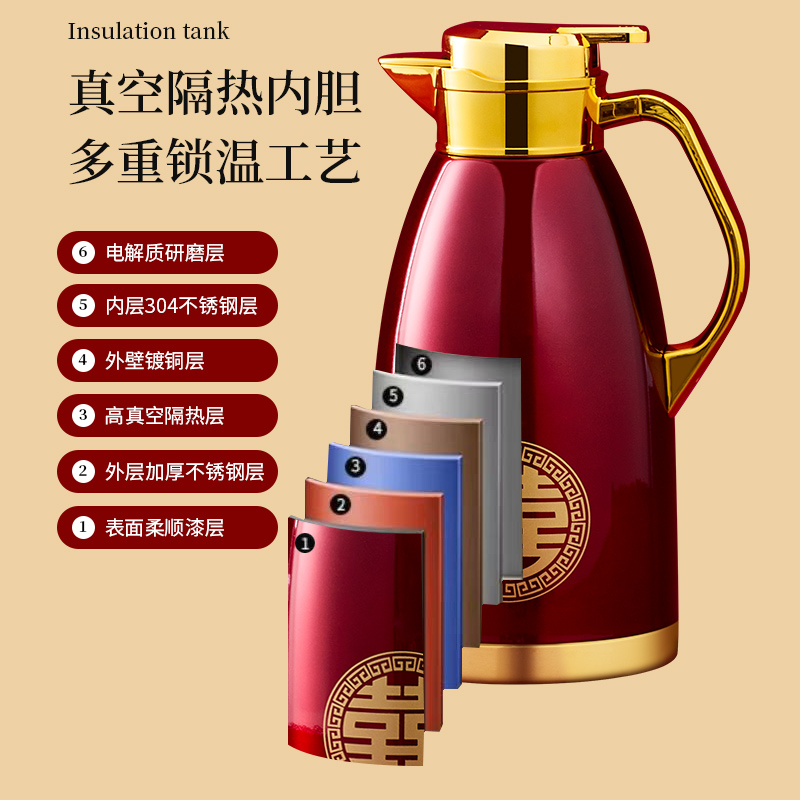 厂家304不锈钢保温o水壶暖壶结婚陪嫁红色一对家用高档暖瓶婚庆热