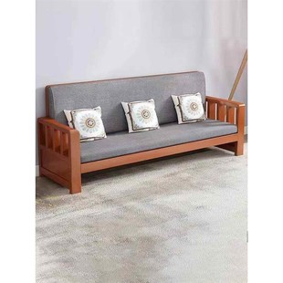 实木沙发椅新中式客厅休闲靠背三人椅小户型冬夏两用木制沙发长椅