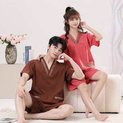 汗蒸服男款202k4新款情侣泰式刺绣定制大码加肥浴服按摩桑拿服