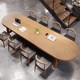椭圆形实木大板会议桌长条桌工业风大桌子原木长桌办公餐桌椅组合