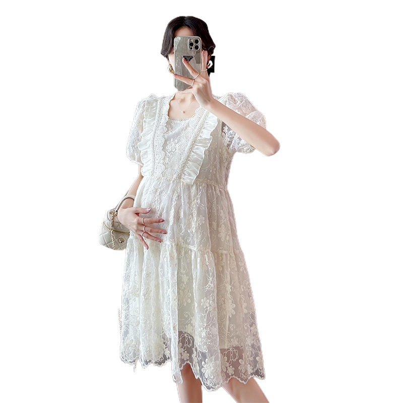 孕妇洋装夏季韩版刺绣蕾丝甜美风中长版202O2年气质洋派减龄女潮