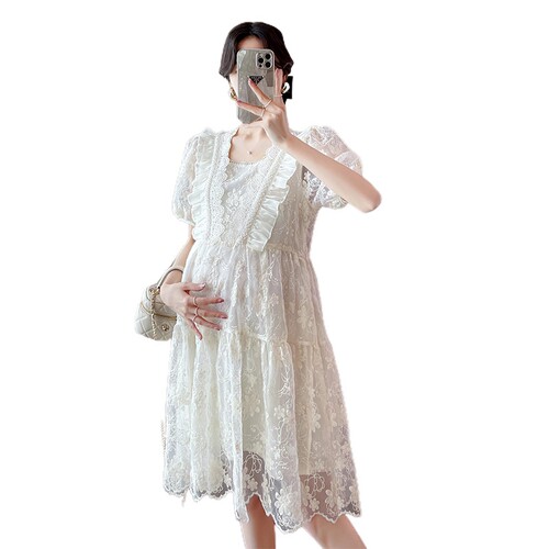 孕妇洋装夏季韩版刺绣蕾丝甜美风中长版202O2年气质洋派减龄女潮