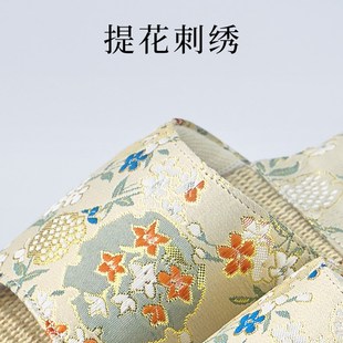 新中式 国风刺绣高级感女春夏四季 家居用防滑牛筋底开口亚麻凉拖鞋