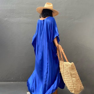 泳衣罩衫 2022年 V领宽松连衣长裙度假单件套头长裙女沙滩外搭开衫