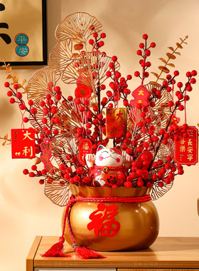 2023新年过年春m节福桶插花发财果乔迁新居布置装饰品用品搬家礼