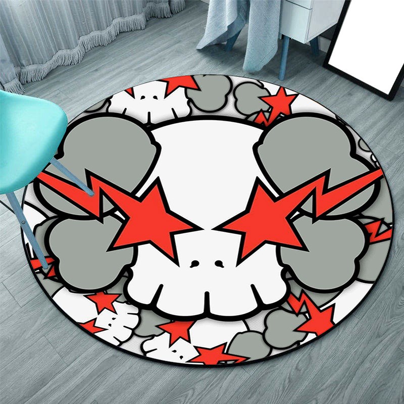 现货网红KAWS个性潮牌圆形地毯架子鼓电脑椅地垫房间复古卡通衣帽