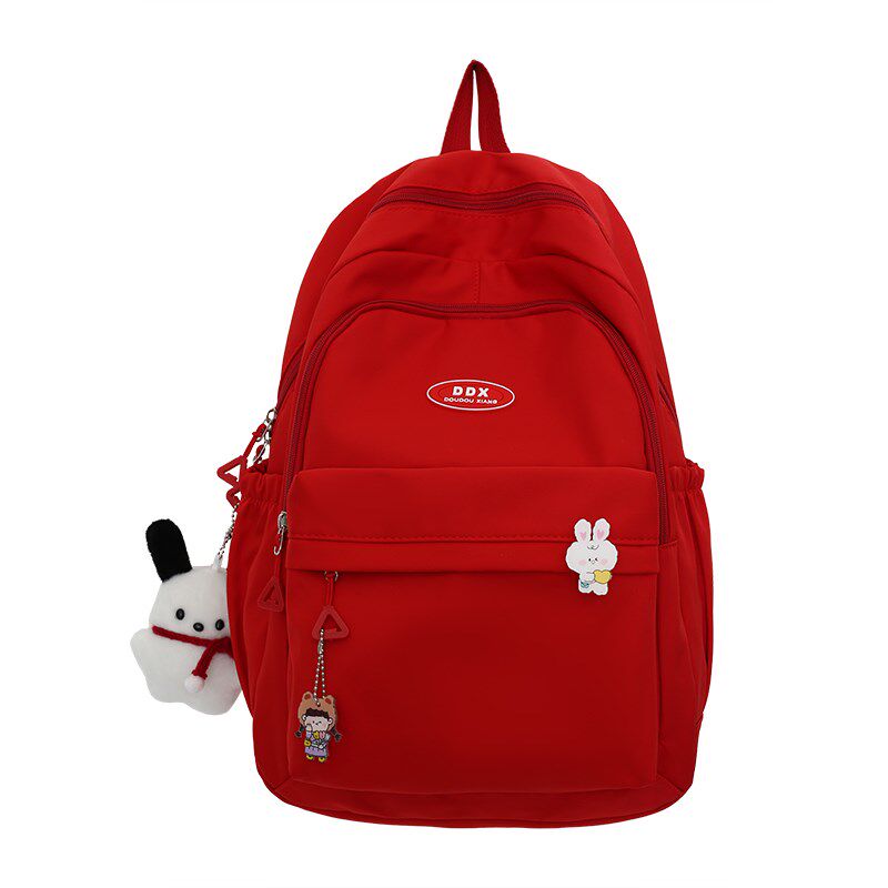 红色书包大学生2024新款双肩包女大容量女生大红色电脑背包肩包红