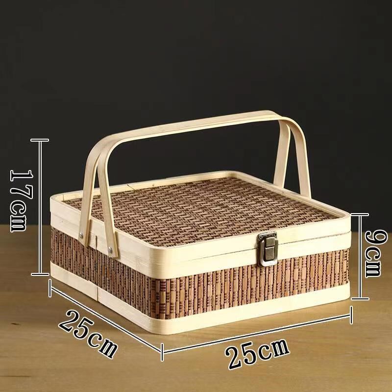 上坟提盒清明扫h墓竹编提篮送餐篮礼品篮水果篮鸡蛋收纳篮野餐篮}