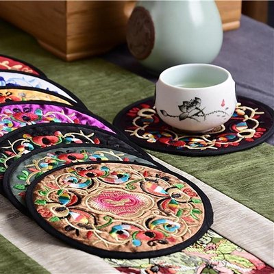 速发Coaster Chinese Style Cloth Embroidery Coasters Hot Milk