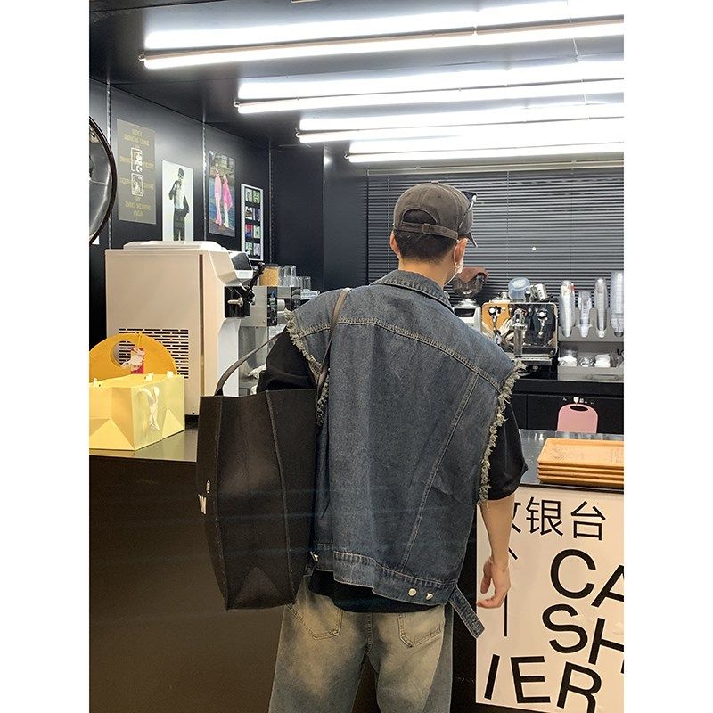 PLTH*复古翻领牛仔马甲春秋款韩版时髦宽松休闲无袖牛仔外套男女,男装,常规马甲,淘宝优惠券,粉丝福利购,淘宝优惠卷