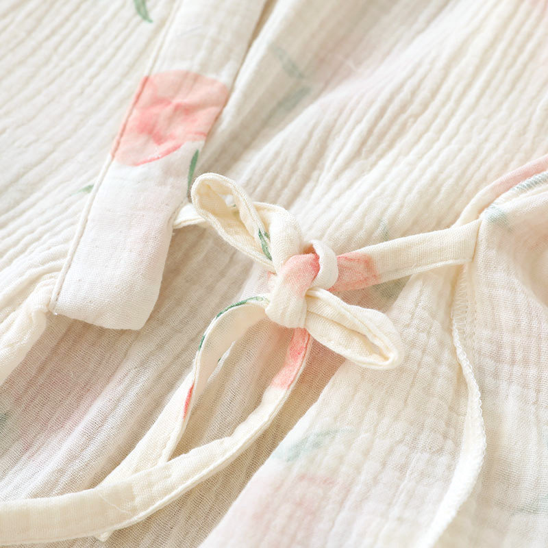 春秋夏季睡袍和服浴袍女纱布薄款家居服睡衣全棉布料睡裙夏天