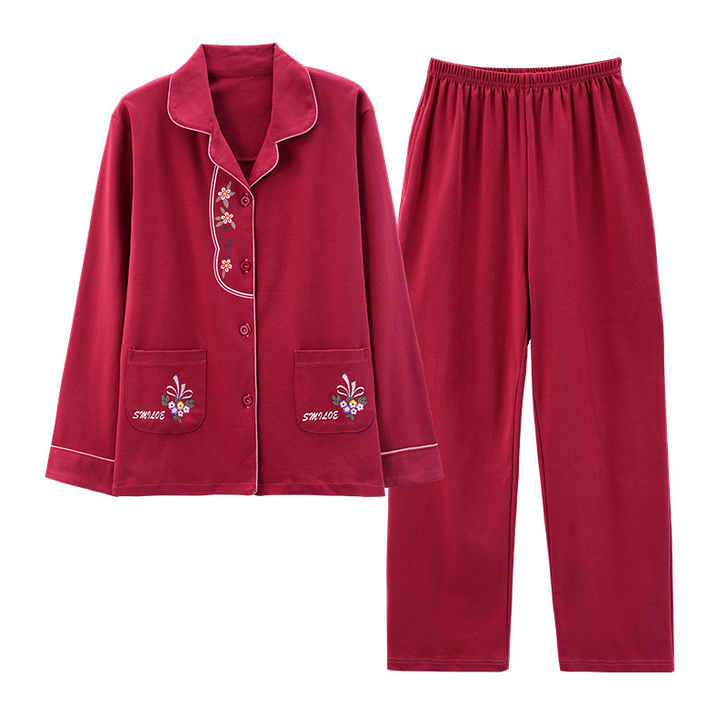 睡衣女秋冬季韩版开衫长袖妈妈款中老年套装中年春秋天家居服