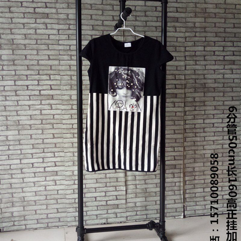 现货包邮复古服装店铁艺水t管衣帽架服装展示架挂衣杆落地正挂侧