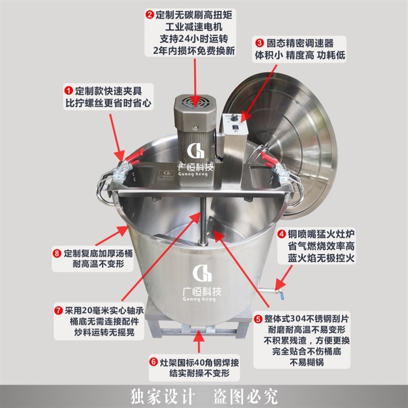 重庆火锅协会全自动炒料机商用搅拌熬酱锅火锅底料豆X瓣酱凉糕凉