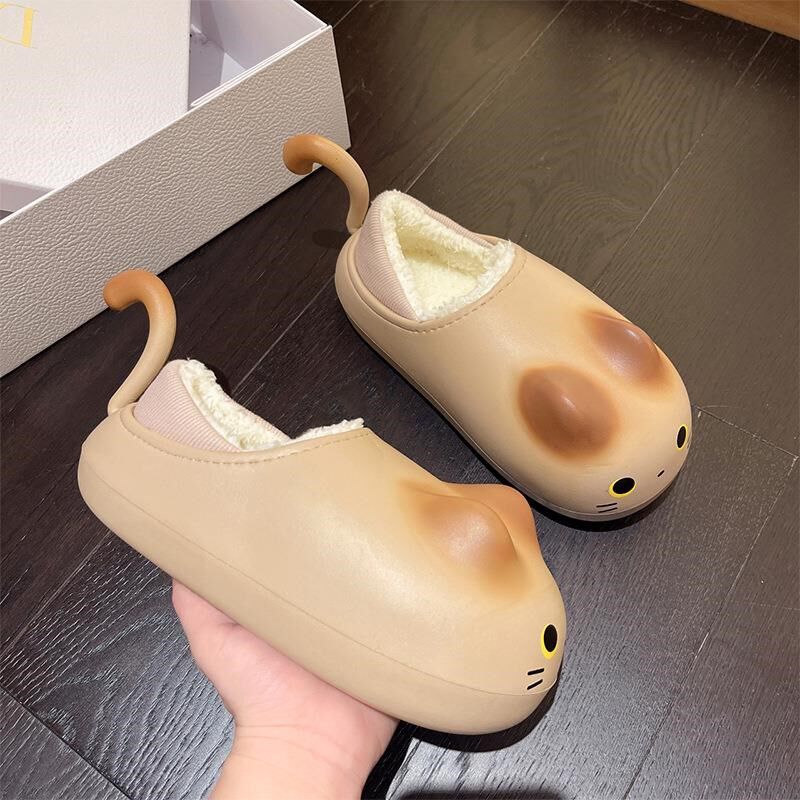 可爱喵咪棉拖鞋女冬季2024新款包跟防水外穿秋冬防滑厚底保暖棉鞋