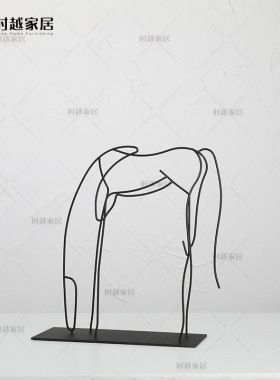 简约现代极简风格黑色金属线条动物摆F件客厅样板间书房桌面装饰