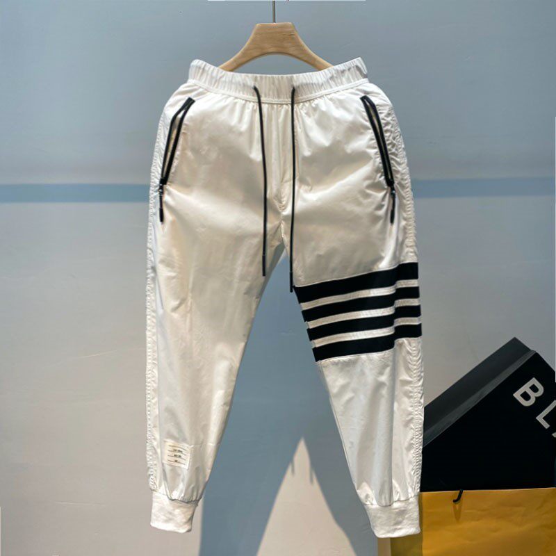 2023夏季薄款速干四条杠冰丝小脚裤男士潮牌美式宽松束脚休闲裤子