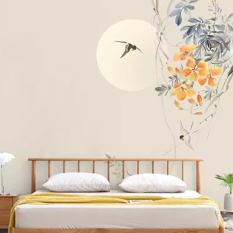 新中式花鸟墙布电视背景墙壁纸现代简约卧室床头壁布茶室沙发墙1,家装主材,无纺布墙纸,淘宝优惠券,粉丝福利购,淘宝优惠卷