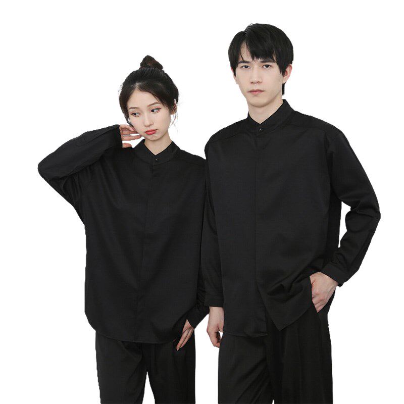 定制长袖衬衫印logo图案大码衬衣宽松西餐厅咖啡馆奶茶工作服班服图片