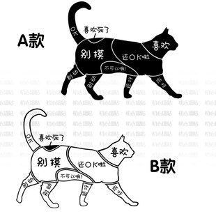 撸猫部位图宠物店贴纸玻璃镜子猫咖可贴墙壁猫咪示V意图提示墙贴