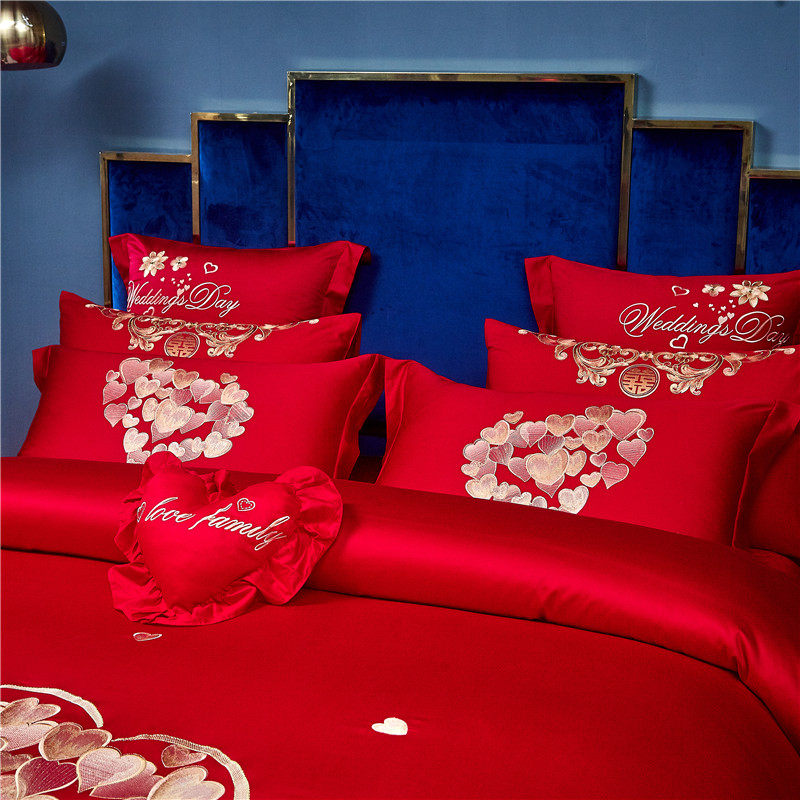 婚庆大红色四g件套纯棉被套床单婚嫁全棉爱心被罩陪嫁喜被床上用,床上用品,婚庆床品套件,淘宝优惠券,粉丝福利购,淘宝优惠卷
