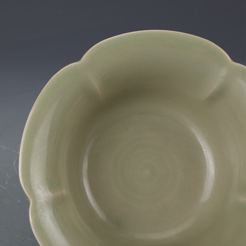 新品五代越窑秘色瓷q花口碗 仿古瓷器古董古玩老货收藏