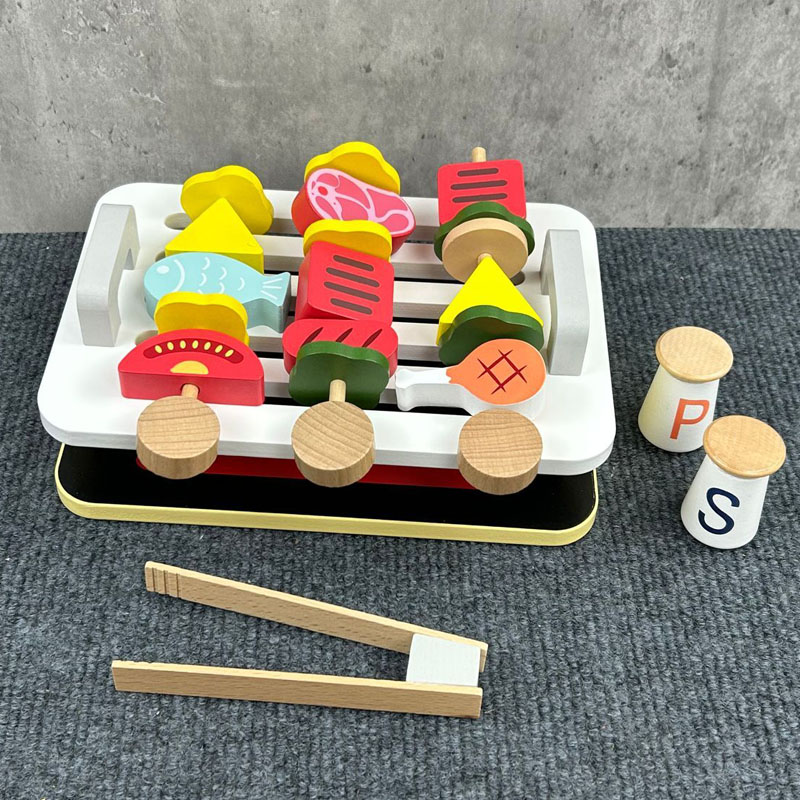 速发儿童木制仿真BBQ烧烤披萨甜品蛋糕收银机套装男女厨房过家家