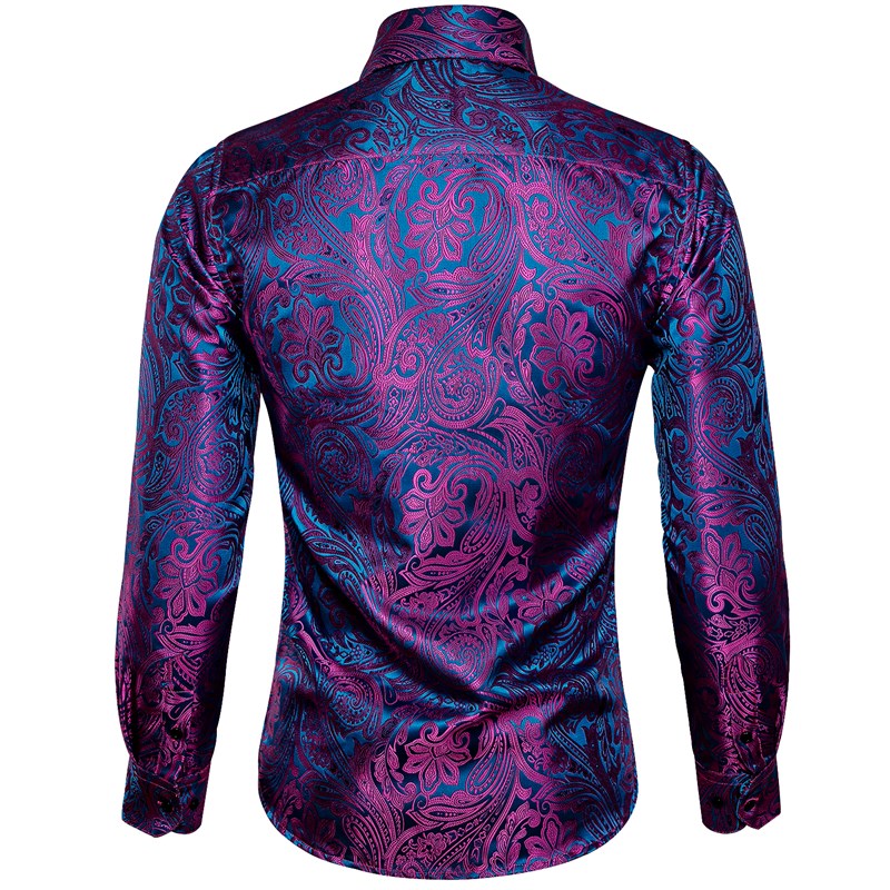 推荐Barry.Wang Luxury Rose Red Paisley Silk Shirts Men Long ZIPPO/瑞士军刀/眼镜 太阳眼镜 原图主图