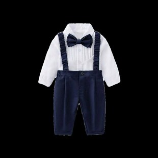 宝宝周岁宴礼服男宝超洋气婴儿背带裤绅士抓周西装百天拍照服装春