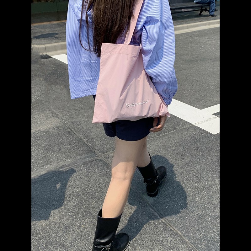 定制款~b海边蓝色单肩帆布包女2025新款夏日小众帆布袋慵懒风包包