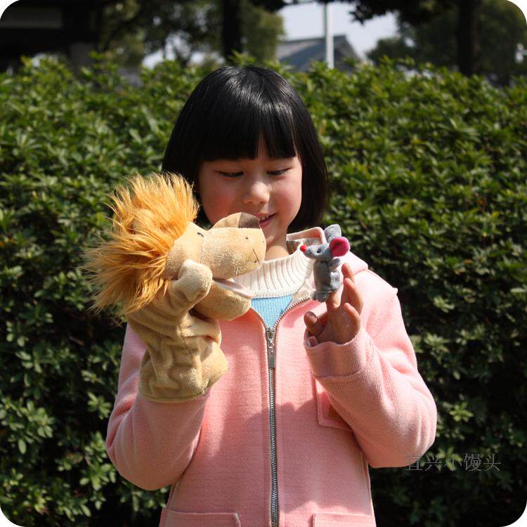 动嘴狮子和老鼠手偶玩具嘴巴能动儿童讲故事表演道具动物手套指偶