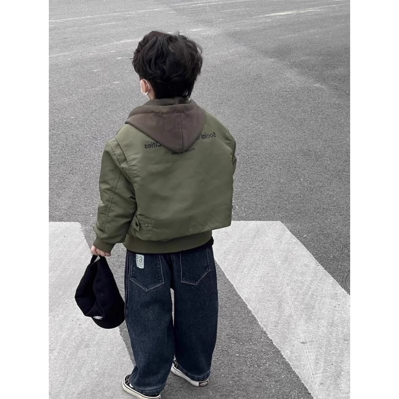 男童外套秋冬款2024新款洋气韩版连帽棒球服宝宝假两件春季上衣潮