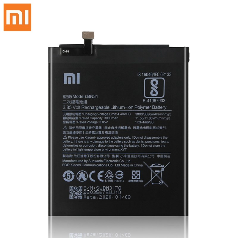 网红Original BN31 Replacet Battery Mi 5X Mi5X A1 MiA1 Red