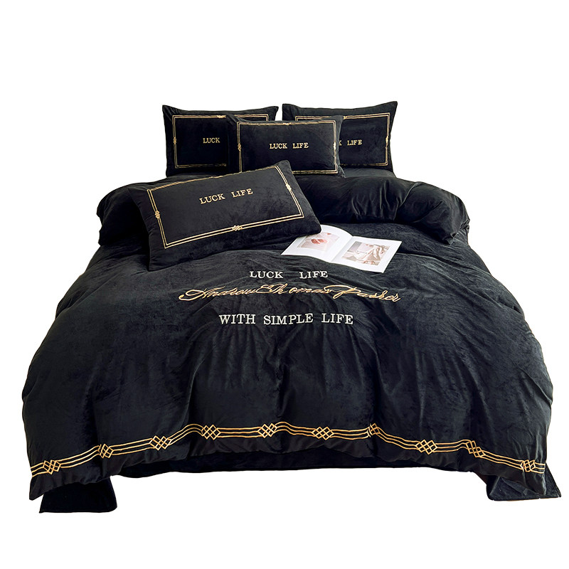 高级感欧式四件套婴儿绒加厚保暖双面绒床笠样板间黑色4件套床品,床上用品,婚庆床品套件,淘宝优惠券,粉丝福利购,淘宝优惠卷