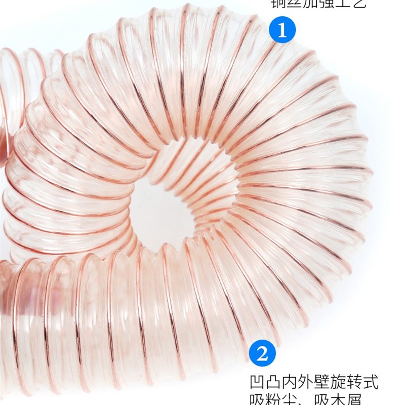 PU聚氨酯风管除尘管镀铜钢丝木工吸尘软管透明木屑伸缩雕刻机管
