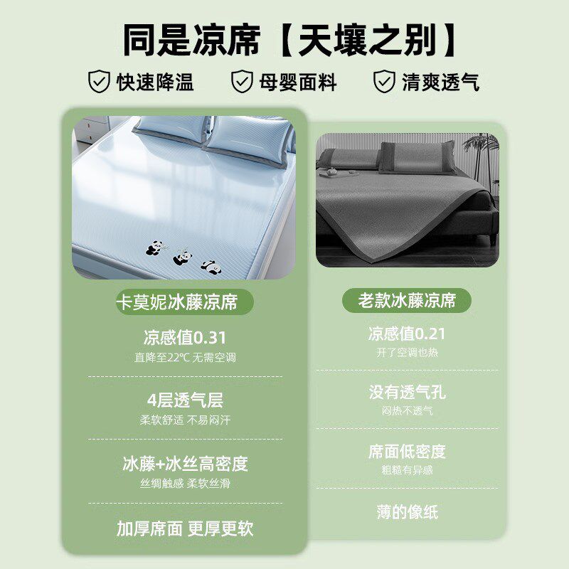 夏天冰丝凉席可水洗机洗冰藤席夏季床单款软席子凉席竹席2025新款,床上用品,冰丝席,淘宝优惠券,粉丝福利购,淘宝优惠卷