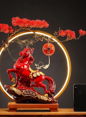 马上发财摆件陶瓷红色招财马工艺品创意中式客厅办公室家居装饰品