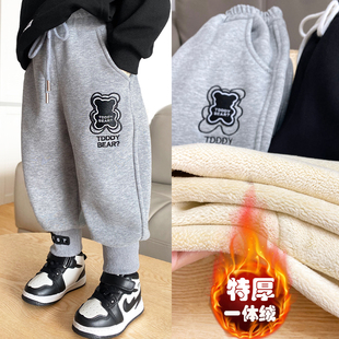 儿童裤子2c023冬季加绒加厚休闲裤女孩男童卫裤幼儿园厚绒一体绒