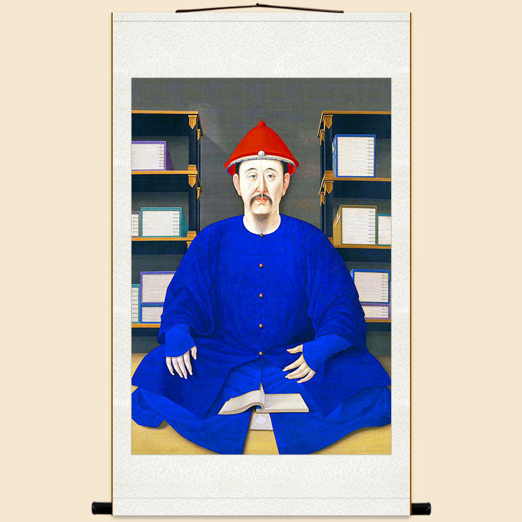 乾隆大阅图d 康熙读书图皇帝画像挂画 中式客厅装饰画丝绸画卷轴