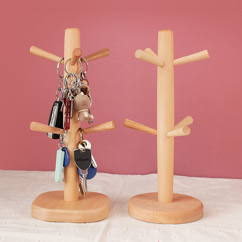 日式榉木挂钥匙架进门家用钥匙置物架子玄关桌面创意收纳整理挂架