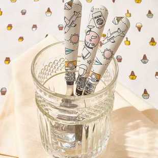 金石勺子304不锈钢儿童吃饭叉勺家用宝宝汤勺Q汤匙甜品勺小勺叉子