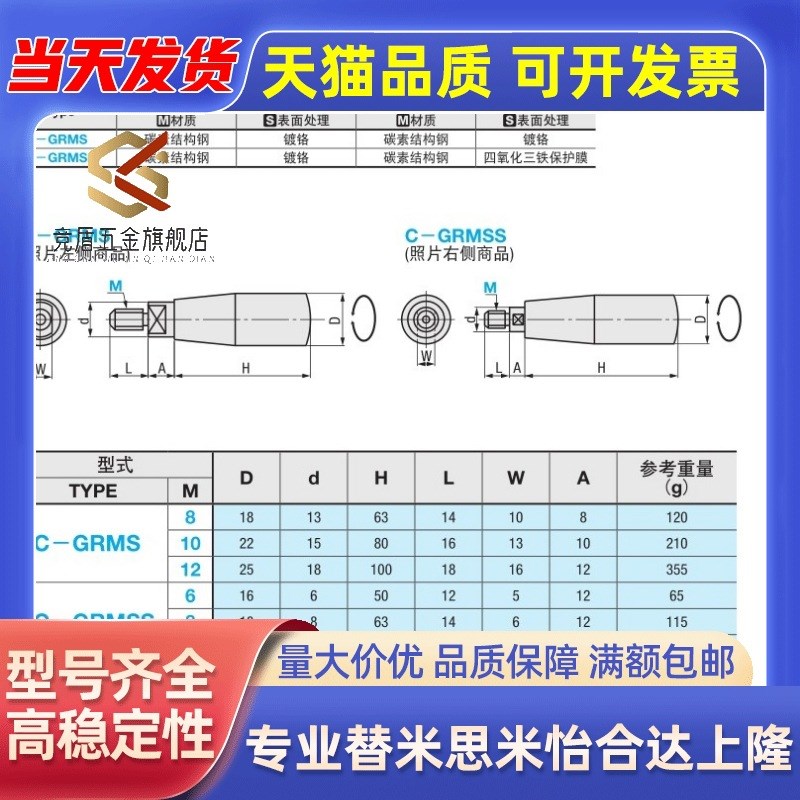 c-GRMSS不锈钢握柄c-GRMSN5/6/8/12 旋转握柄GRMS5/6/8/10
