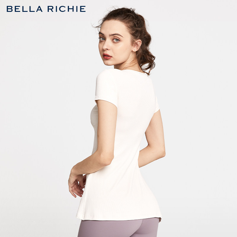 bella修身遮臀侧缝开叉透气运动上衣女跑步健o身短袖t恤显瘦瑜伽