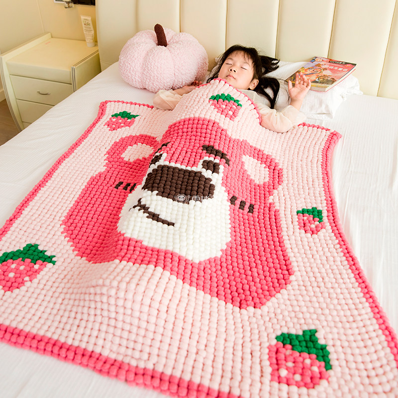 雪球粒diy手工编织草莓熊像盖素毯材料包秋冬可爱毛线办公披肩毯,服饰配件/皮带/帽子/围巾,DIY编织材料包,淘宝优惠券,粉丝福利购,淘宝优惠卷