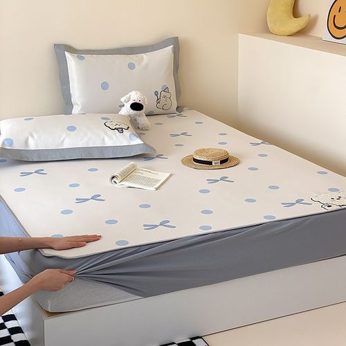 夏季A类卡通冰丝凉席三件套少女心刺绣空调席可机洗软席子床笠款