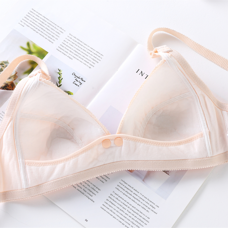 超薄款无海绵无钢圈哺乳内衣女纯棉喂奶防下垂前开口孕妇大码文胸